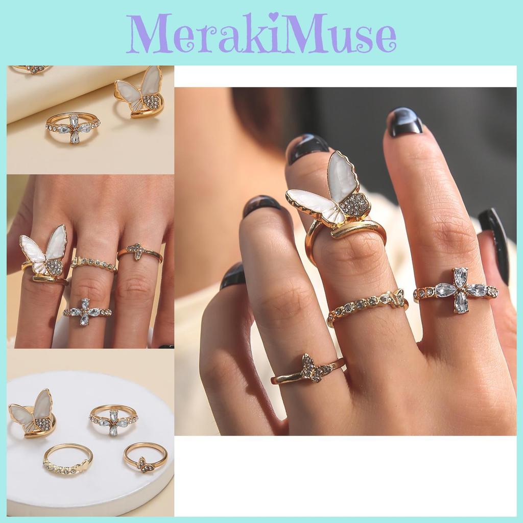 Trendy European And American Butterfly Ring Set Wholesale Jewelry