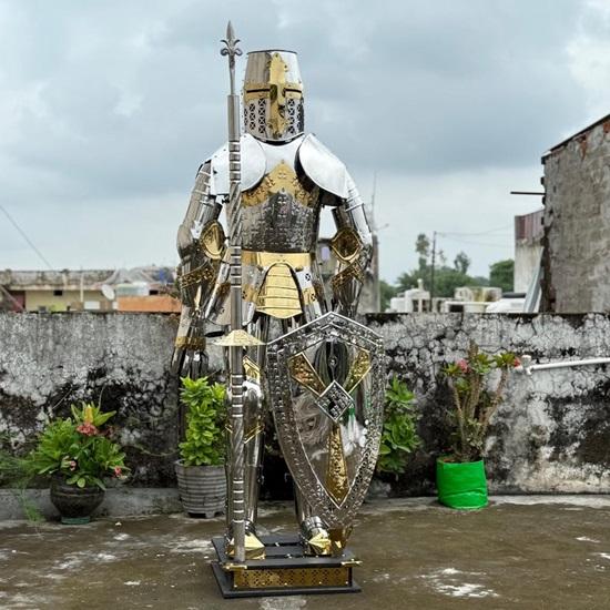 Full Body Medieval Crusader Knight Armor  Polished Stainless Steel Suit with Display Stand for LARP, Cosplay, and Historical Reenactments