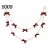 Seasonal Home Accents Christmas Velvet Bow Faux Pearl Garland, 2 Layers Beads Festive Party Hanging Ornaments String Strand for Tree, Wreath,