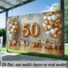 2D flaches Banner, 1 Stück. Elegante 50. Hochzeitstag Platin Funkelnde Pulverballons und Champagner Hintergrund Dekoration