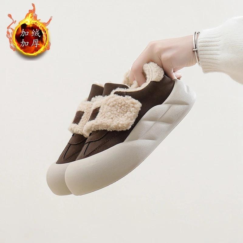 2024 Winter New Thick Soled Board Shoes Female Niche Thick Warm Casual Women's Shoes