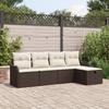5-piece Garden Sofa Set with Brown Poly Rattan Cushions, 2-seater Garden Sofa with Storage 3360289