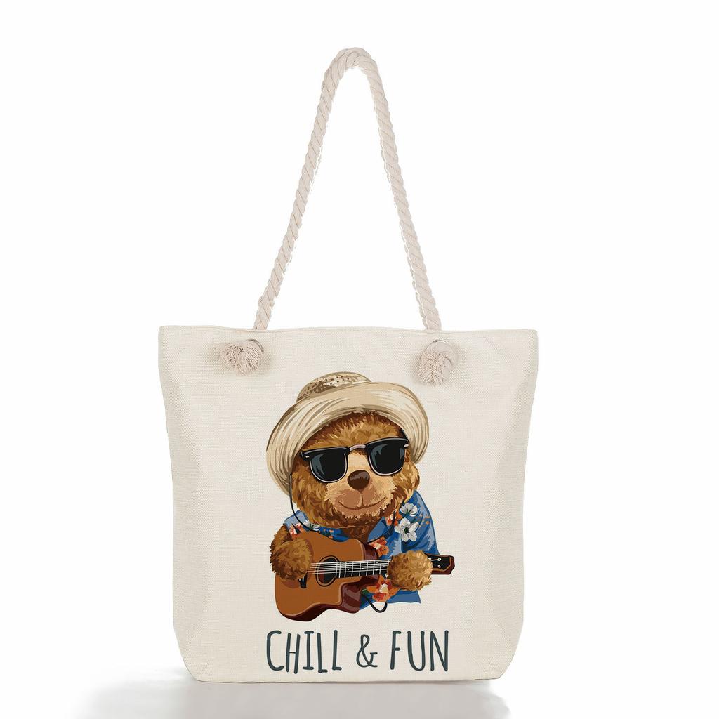 Bear Doll Print Thick Rope Single-shoulder Beach Bag 7256