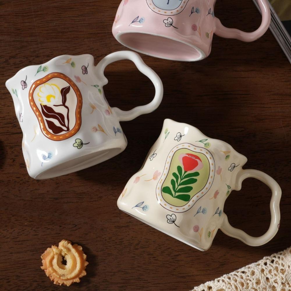 Light Luxury Ceramic Coffee Mug Floral Decoration Breakfast Cup Exquisite Milk Cup  Home Office Use