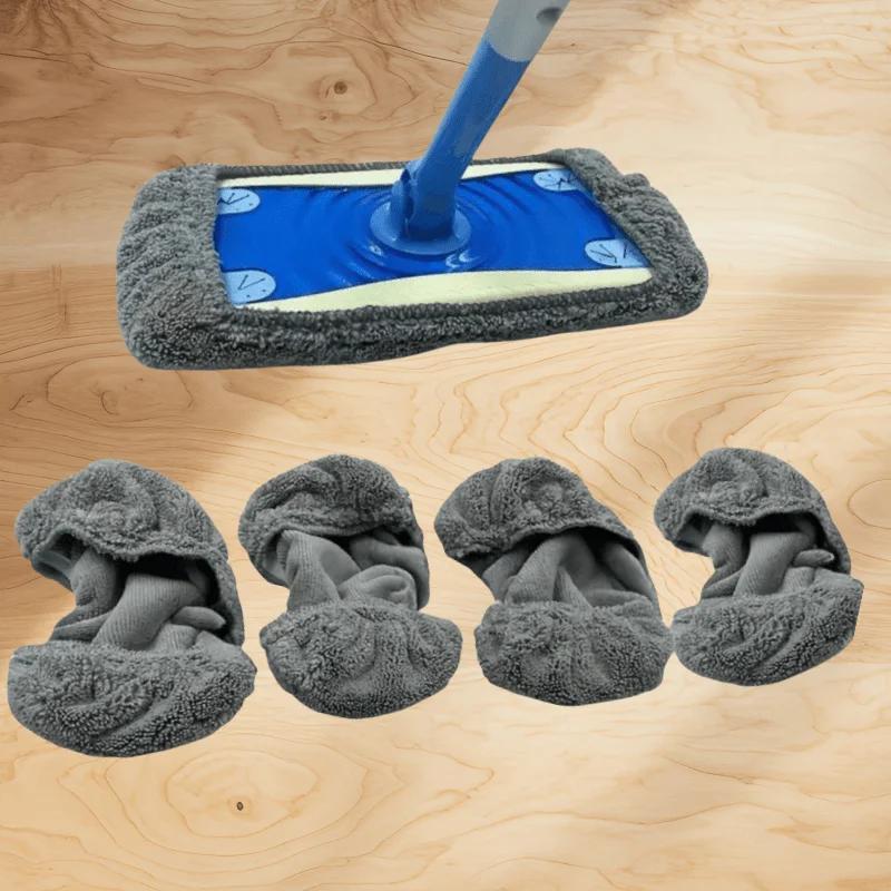 

4 piece set of washable ultra-fine fiber mop head cover, suitable for flat mop systems, both dry and wet