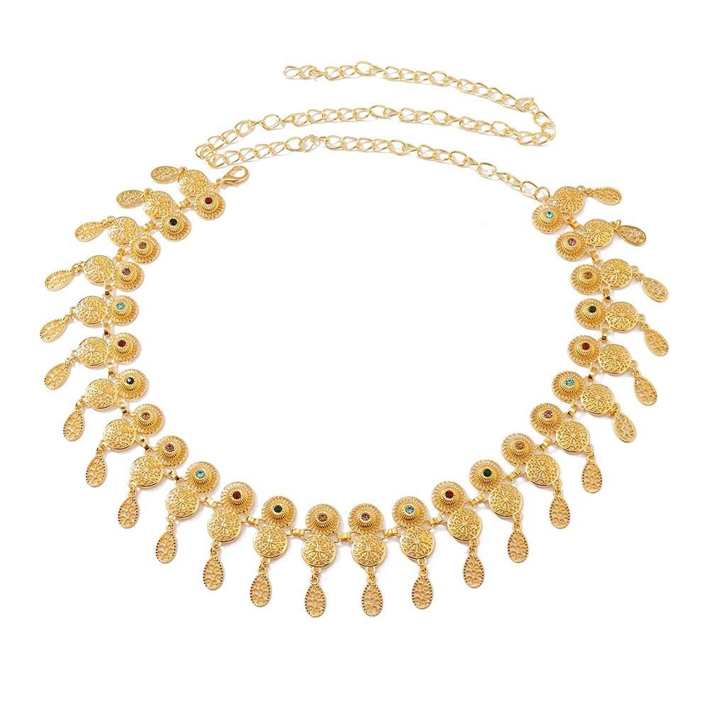 Metal Waist Chain For Women With Hollow Carving And Dangle Waterdrop Pendant Summer Fashion Accessory