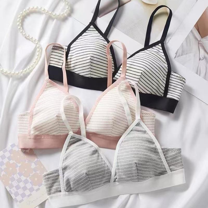 Women's Cool Touch Seamless Bra Ultra Thin Style for Large Bust Minimizing Wireless Striped Sexy Cute French Triangle Cup