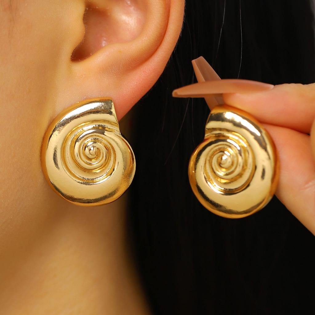 Vintage Spiral Shell Stud Earrings for Women Retro Ocean Inspired Statement Earrings