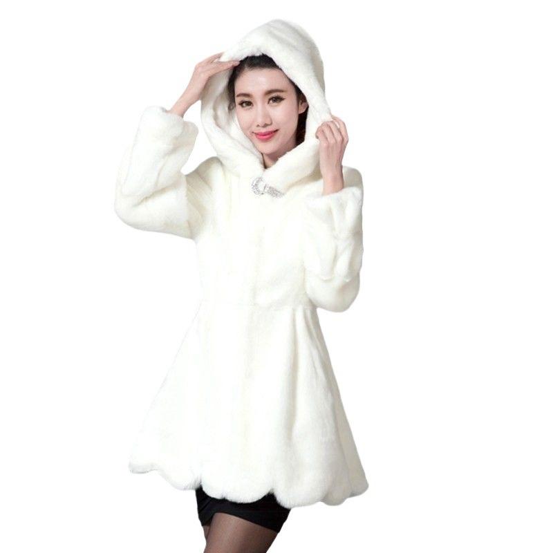 New Women's Imitation Mink Coat Slim Fit and Warm Hooded Imitation Fur Coat Women's Medium and Long