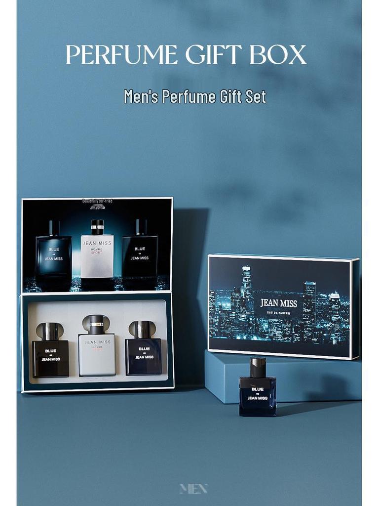 JEAN MISS Azure Men's Perfume Set: Three-Piece Long-Lasting Light Fragrance Eau de Cologne