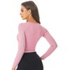 Women Solid Color V Neck Long Sleeves Straps Back Stretchy Crochet Dance Tops Gym Yoga Ballet