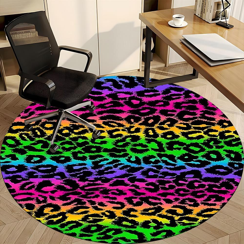 1pc Rainbow Leopard Office Round Area Rug, Indoor Mat Suitable ForOffice, Under Office Chairs Bedroom Living Room Home Decor, Room Decot003