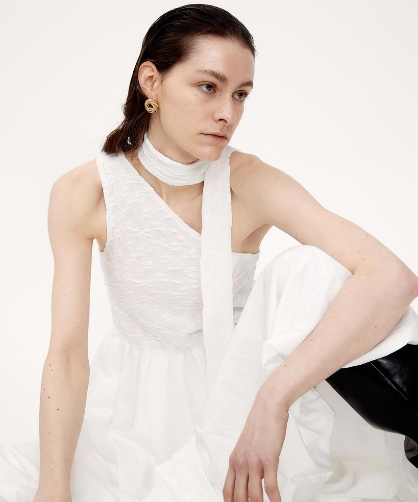 Kime Textured Scarf Balloon Dress (White)