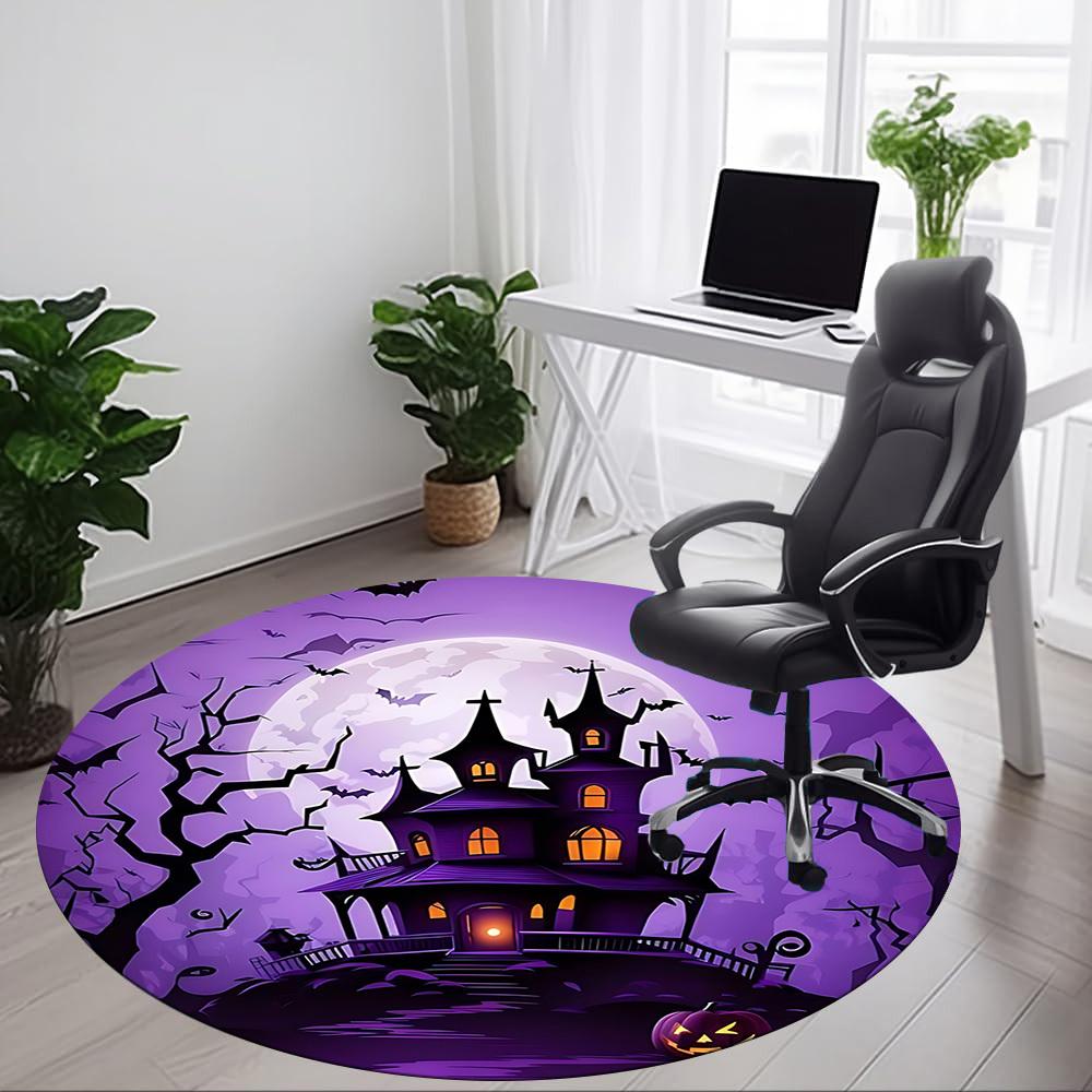 1pc Halloween HauntedHouse Office Round Area Rug, Under Office Chairs Bedroom Living Room Home Decor, Room Deco, Available In Various Sizes