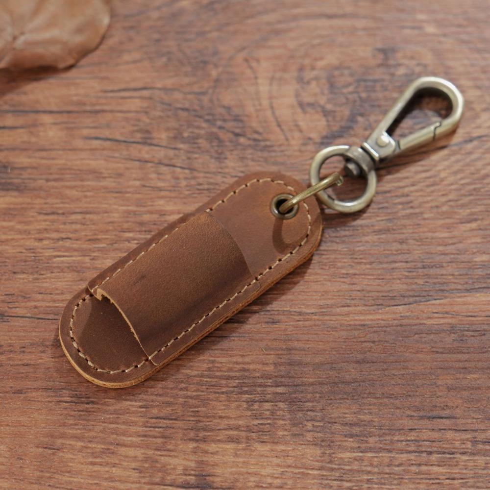 Luxury Pen Holder Keychain Portable Pen Pouch Keychain Genuine Leather Pen Case  School Supplies