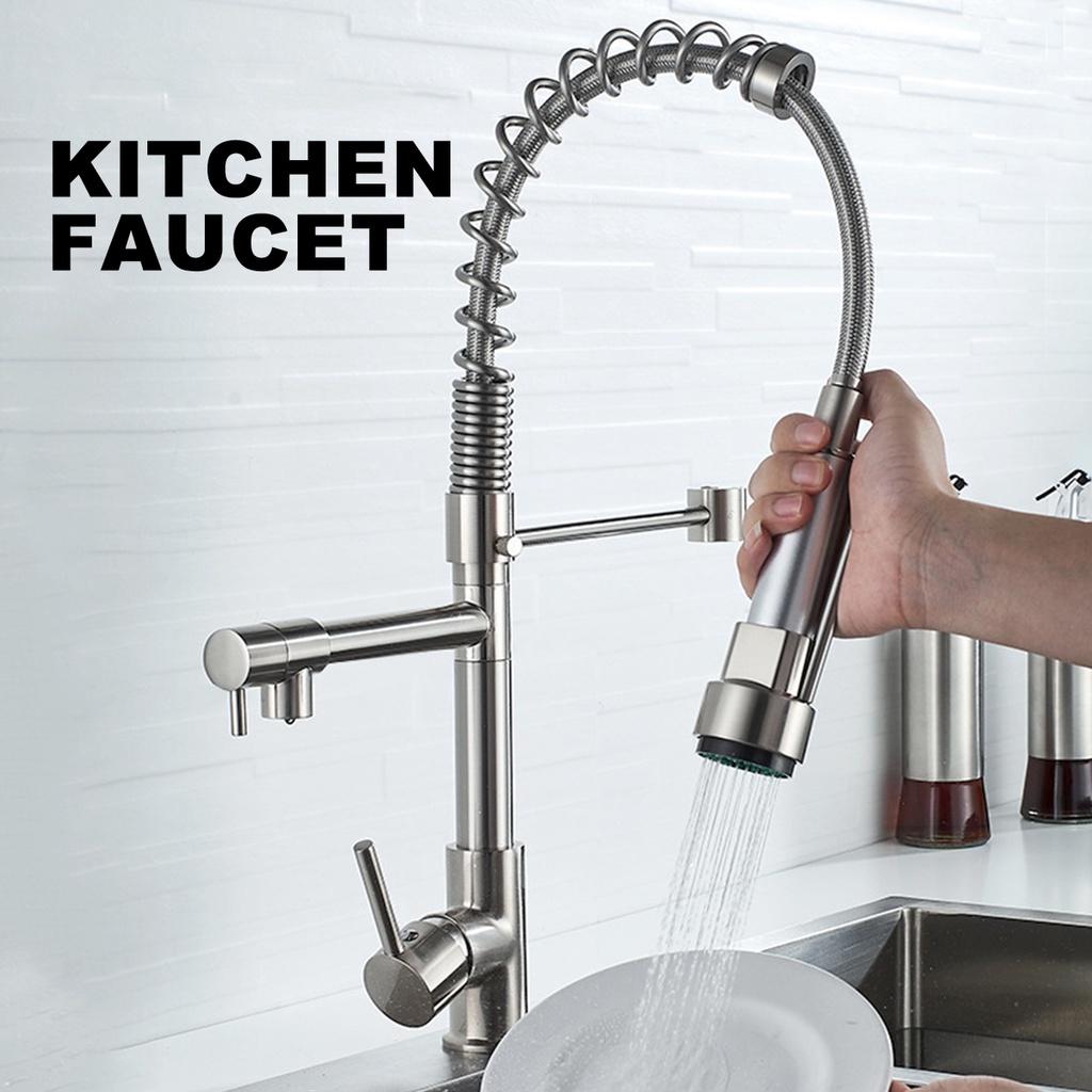 Black Chrome Brushed Nickel Flexible Kitchen Faucets Pull Out Mixer Tap Faucet Spring Style Spray Deck Mounted Kitchen Water Tap  Cold Kitchen Faucet