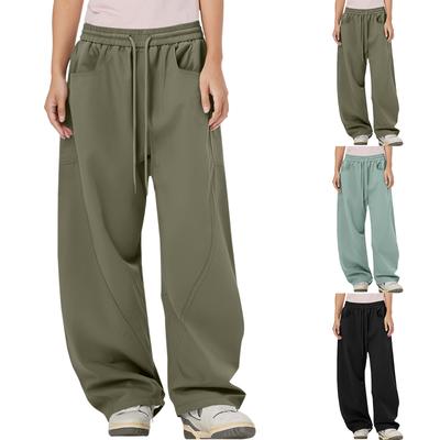 Women's Multi Pocket Straight Leg Wide Leg Solid Color Pants For Floor Mopping