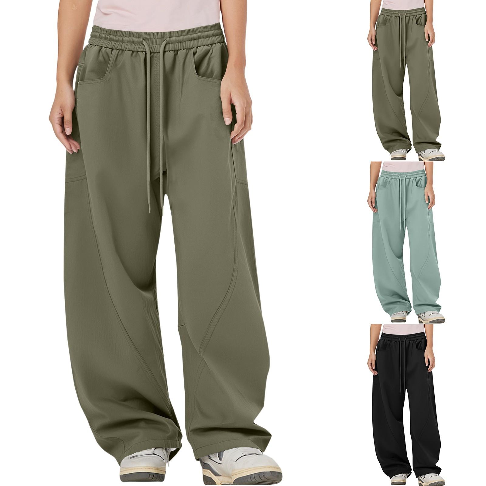 

Women s Multi Pocket Straight Leg Wide Leg Solid Color Pants For Floor Mopping L армія зелений колір