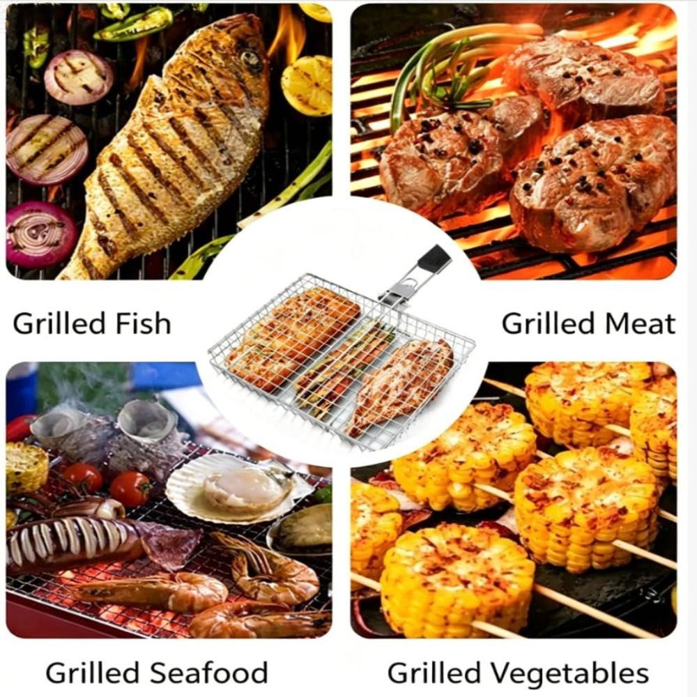 Large Size Grill Basket Lockable Design BBQ Grill Basket Fish Grill Basket  Outdoor Camping