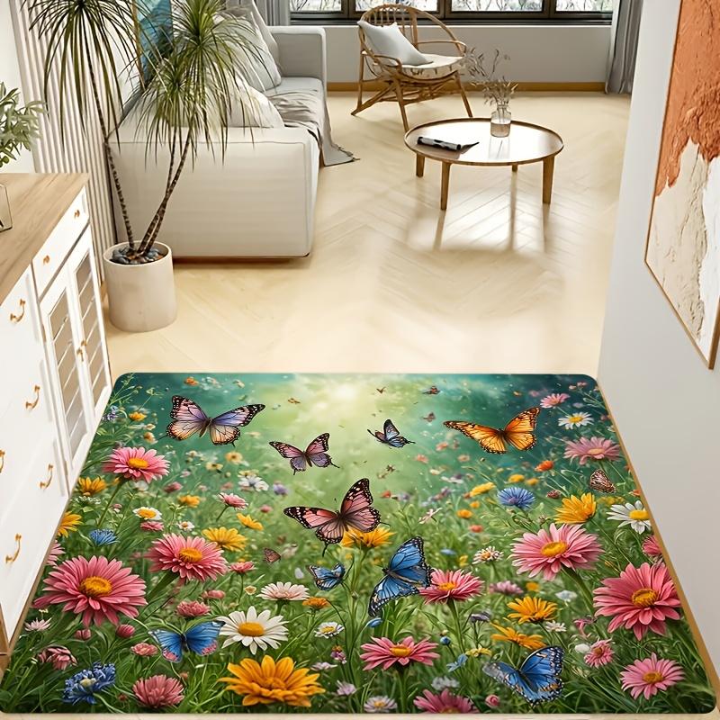 Spring Floral Butterfly Daisy Non-Slip Floor Mat Washable Decorative Area Rug for Entrance Living Room Bedroom Home Decor