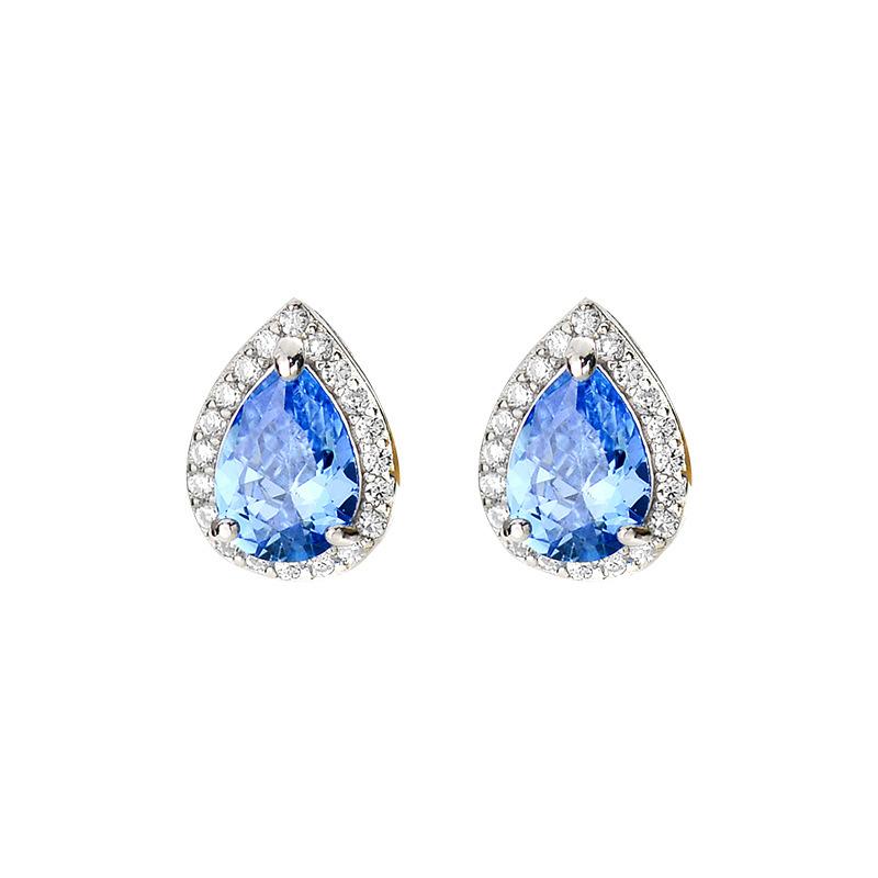 Blue Water Drop Drill Earrings Light Luxury High-end Temperament Exquisite Super Flash Earrings for Women