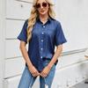 Women's Short-sleeved T-shirt Spring and Summer New Shirt Row Buckle Imitation Denim Short-sleeved Loose Shirt