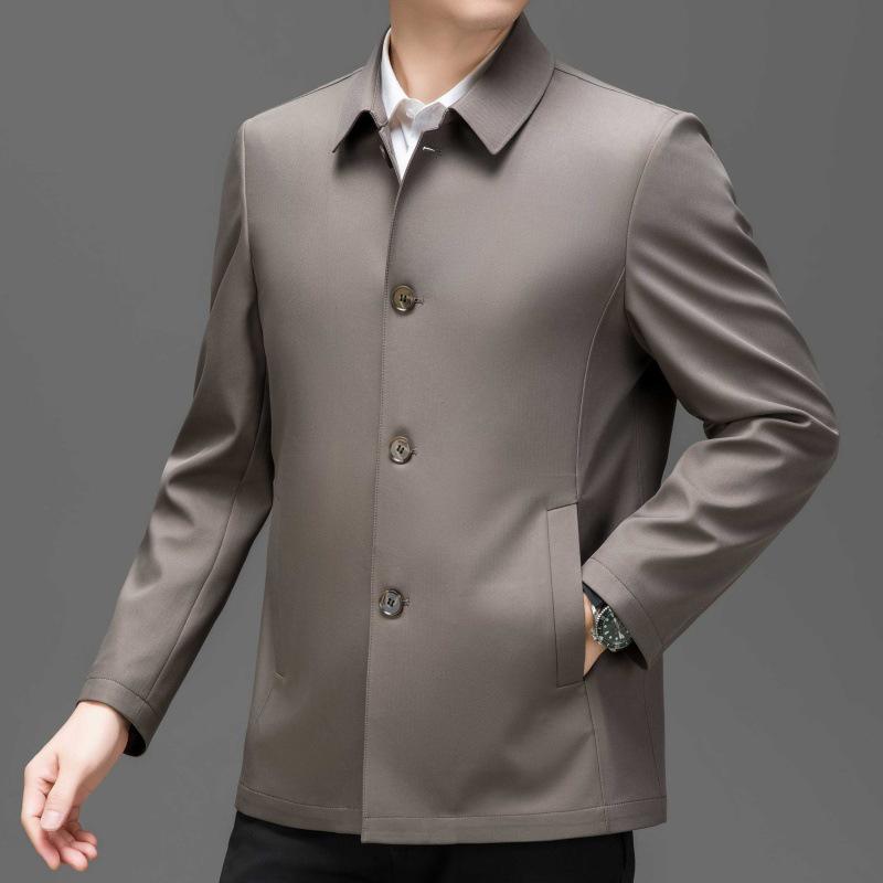 Men's Spring/Autumn Mulberry Silk Button-Up Jacket - Middle-Aged Business Casual Outerwear
