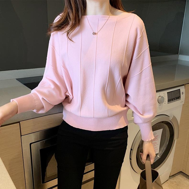 

Женский вязаный свитер в вертикальную полоску, осенний повседневный свитер с рукавами «летучая мышь», женский пуловер свободного кроя однотонной расцветки с длинными рукавами 2XL