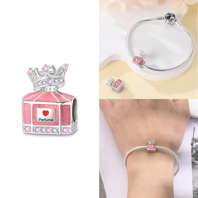 Exquisite Pendants Woman Original Charms Cute Pink Crown Perfume Bottle Bag Beads Fit Copper Bracelet Jewelry Fine Gift Diy