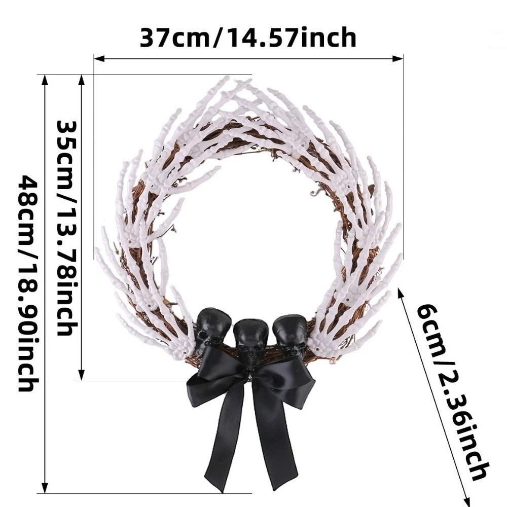 Dark Style Halloween Skeleton Hand Wreath White Bones Black Ribbon Halloween Artificial Wreath Black Bow Black Branch Wreaths
