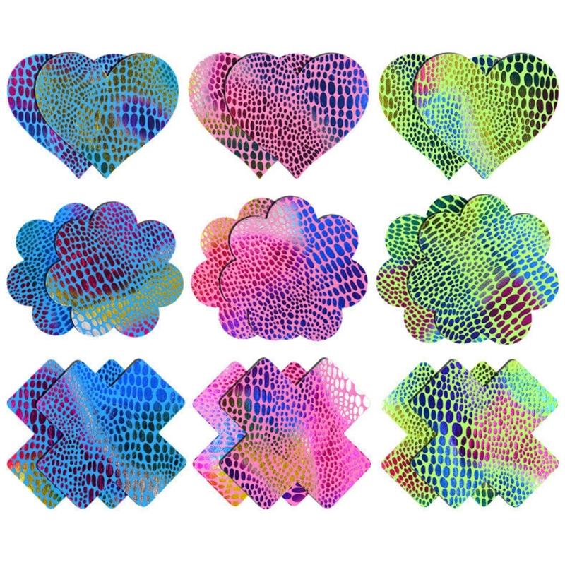 20 Pairs Women Sexy Self Adhesive Nipple Covers Colorful Fish Scales Disposable Breast Stickers Pasties Sticky Bras