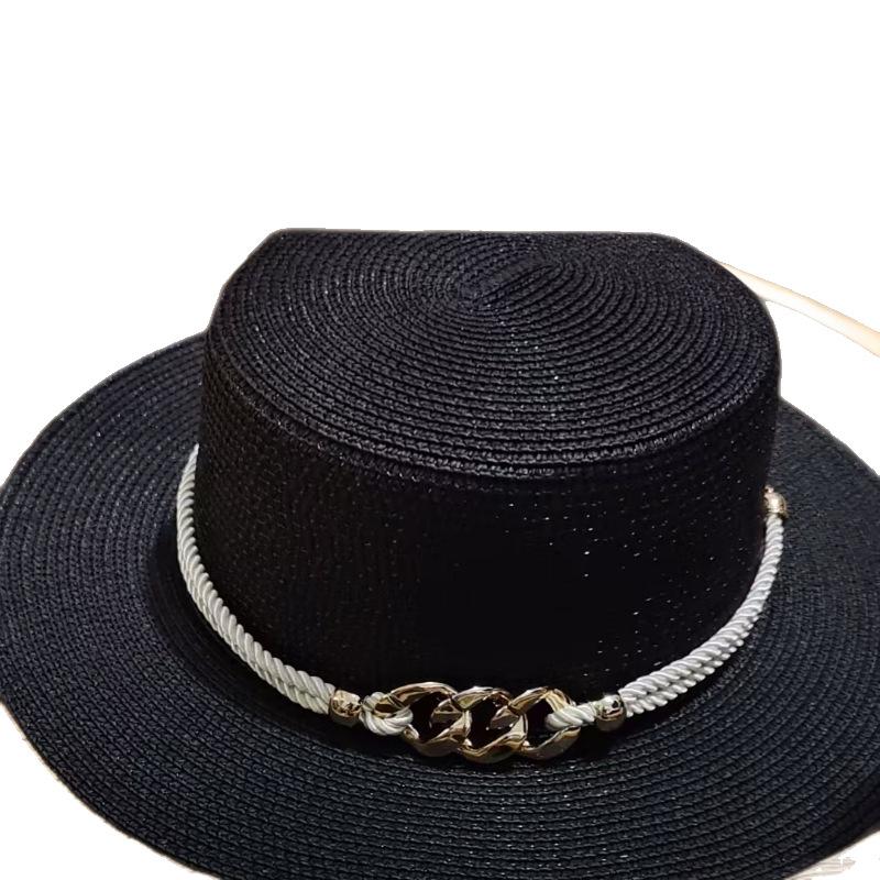 European and American spring and summer sunscreen metal buckle accessories sunshade jazz straw hat fashion celebrity vacation beach top hat