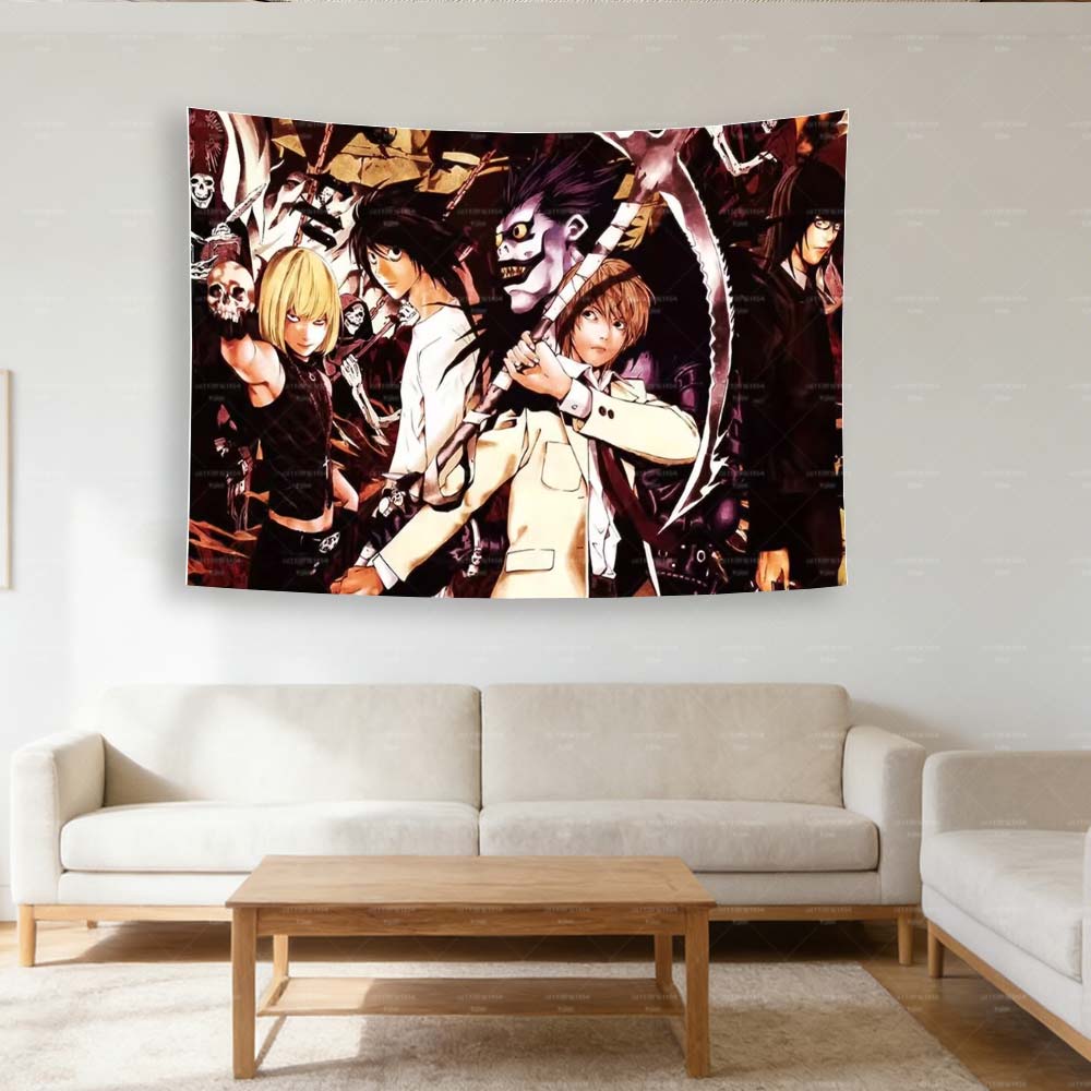 1 Stück DDeath Note Anime WandteppichRRyuk Kira Ikonische Kunst Wandbehang Shonen Manga Dekor für Schlafzimmer Büro Perfektes Geschenk für Fans