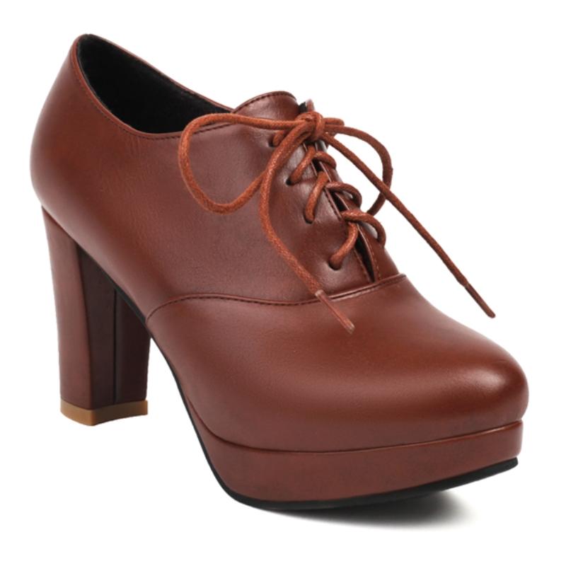 

Женские туфли-лоферы на высоком каблуке, платформа, модная шнуровка, черные, белые, красные, на каблуке, для вечеринки, свадьбы, офиса, женские, большой размер 45 39 коричневый