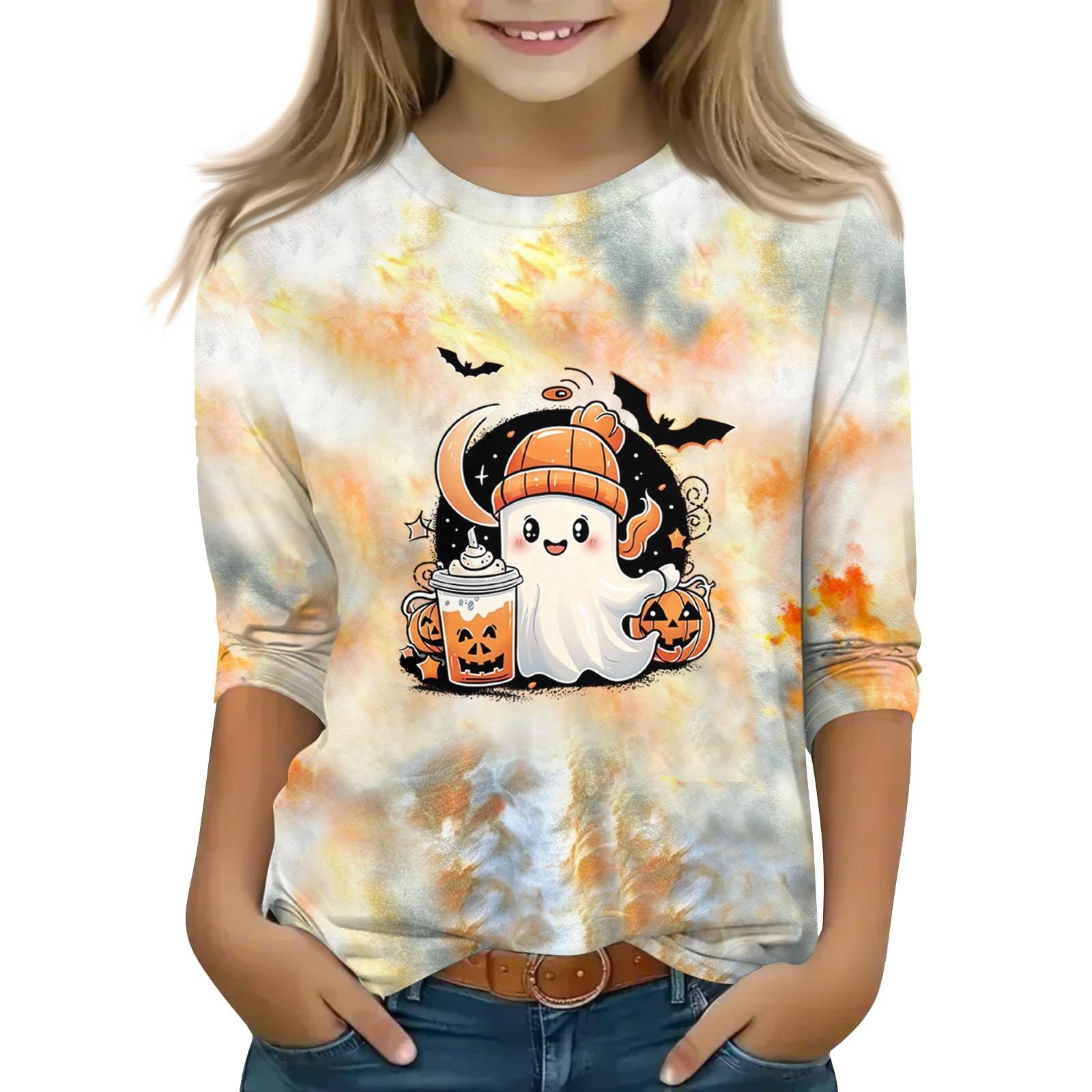 

Топы с принтом для девочек 5-16 лет с круглым вырезом и рукавами 3/4 Футболки Модные топы Наряды Футболки 130