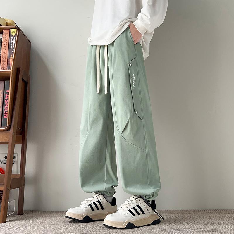 High Street Loose Paratrooper Pants New Wide Leg Pants Men Casual Retro Korean Fashion Drawstring Bell-bottom Hip Hop Trousers