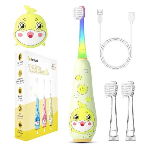 

Teeteck Kids Electric Toothbrush, Rechargeable, 2-Minute Smart Timer, Rainbow LED Light, 2 Modes, IPX7 Waterproof, Soft DuPont Bristles, Gift for Boys