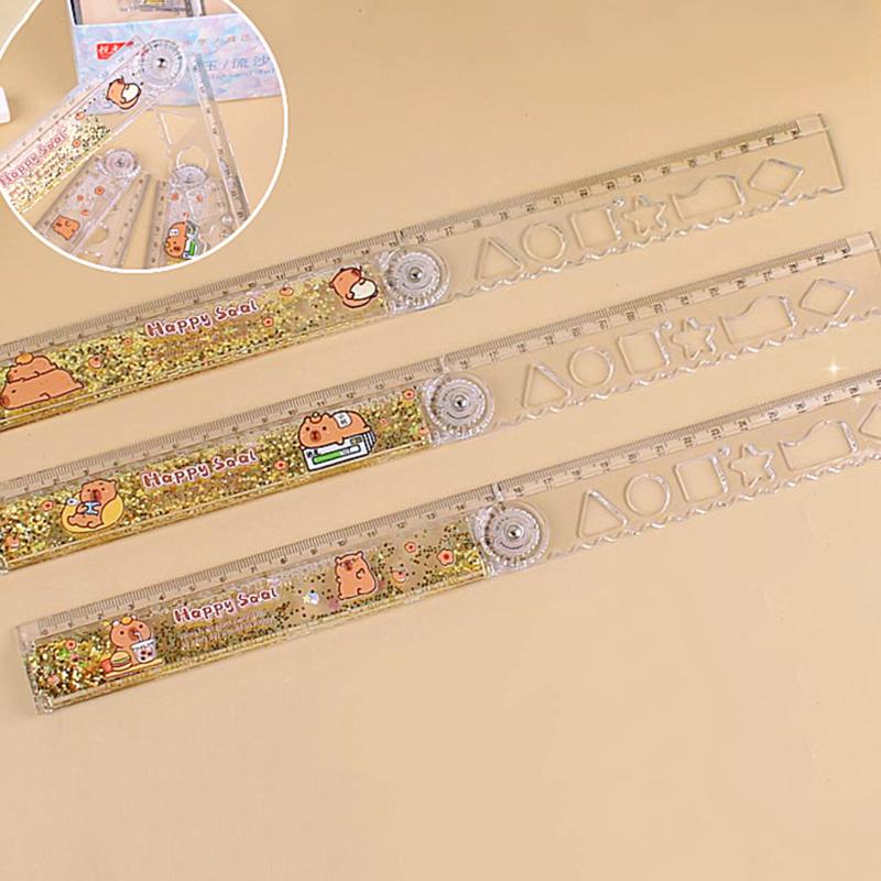 Hareketli Kum 30Cm Kapibara Şeffaf Çizgi Film Katlanır Düz Cetveller Çocuk Okul Kırtasiye Malzemeleri Ölçme Çizim Aracı