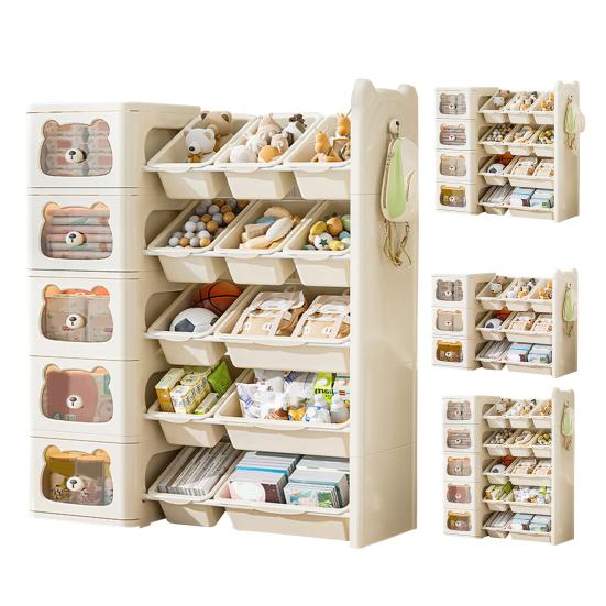 Toy Storage Organizer Toy Storage Boxes with Multi-Box Shelf Nursery Storage Bins And Bookshelf with Hook for Kids Bedroom Playroom