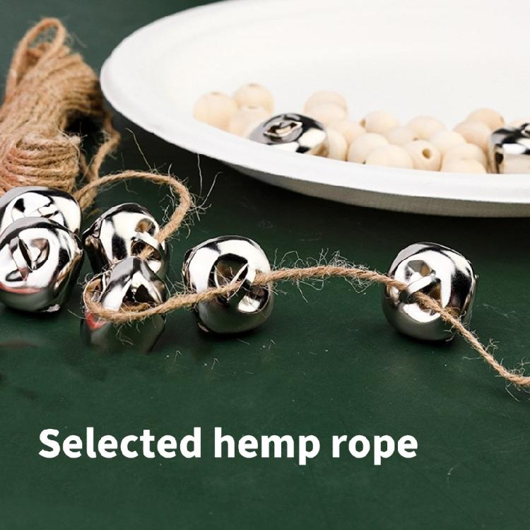 150Pcs Craft Bells Wood Beads Set with 32.8ft Rope for Christmas Decoration, 1Inch Craft Bells for Craft Jewelry Making