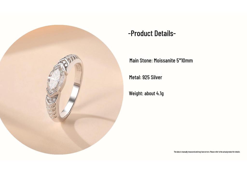 S925 Sterling Silver Marquise Cut Moissanite Ring for Women - Non-fading, Simple, and Personal.