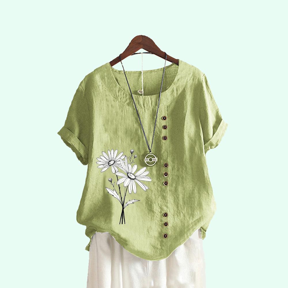 

Женские повседневные блузки с цветочным принтом и круглым вырезом, летние пуловеры с короткими рукавами и свободные футболки больших размеров XXXXXL