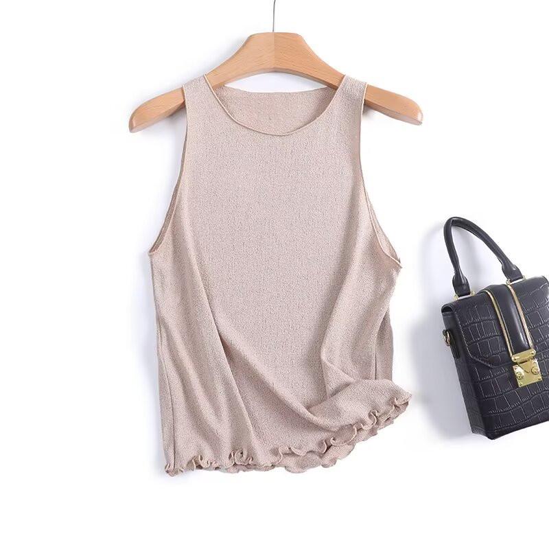 

Весенне-летняя женская элегантная майка без рукавов с оборками и круглым вырезом Medium