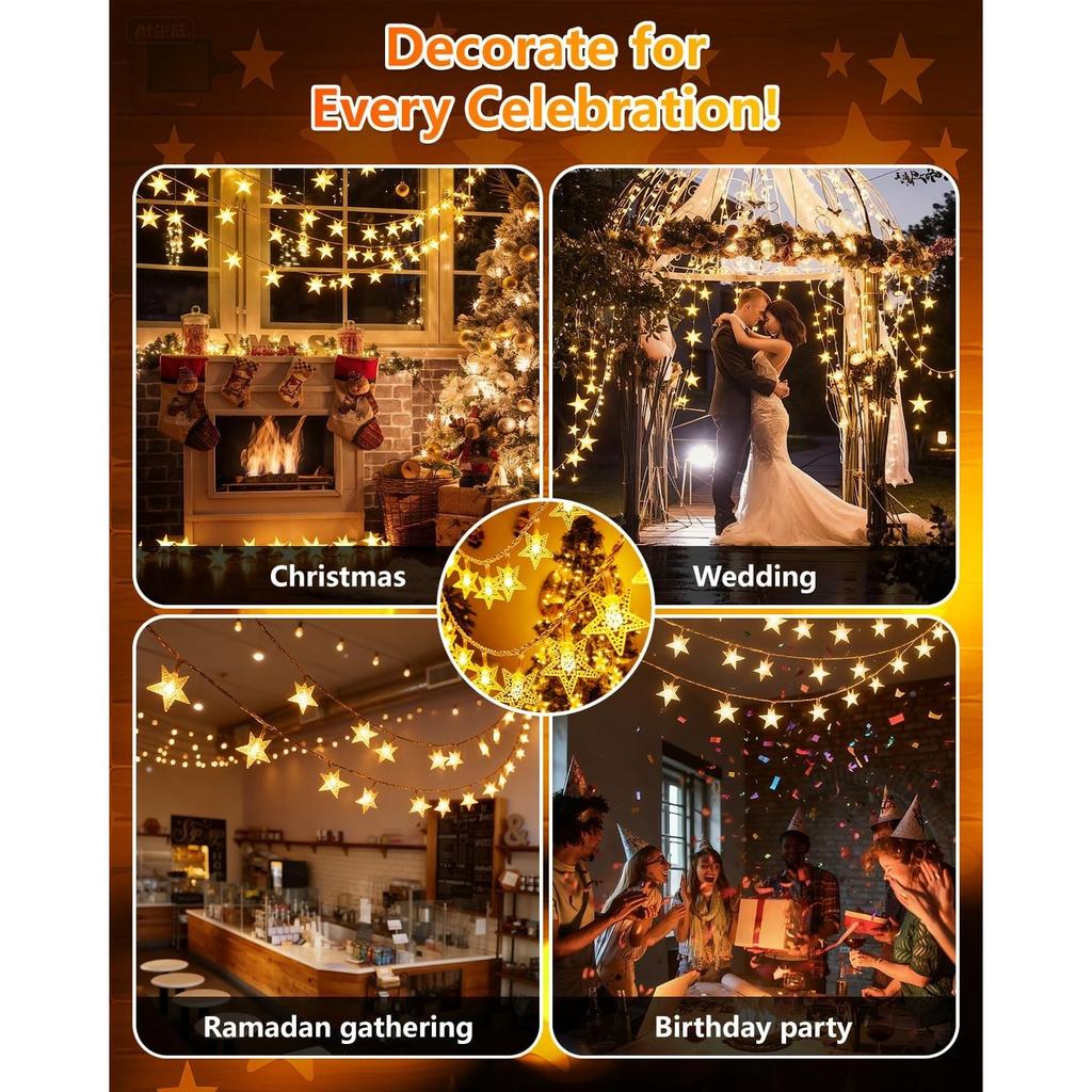 Twinkle Star 100 LED Sternen-Lichterkette Stecker 10m, Warmweiß