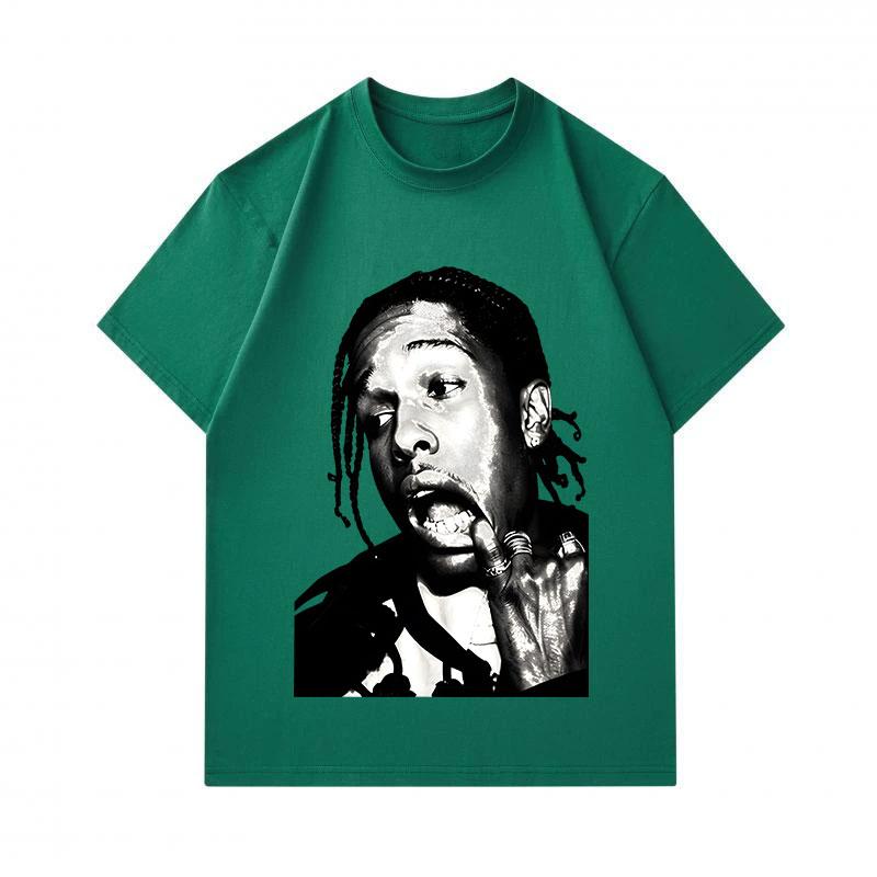 Men's 100% Cotton Crew Neck Short Sleeve T-Shirt, Stylish Rap Music Character Portrait Print Casual Comfortable Tee for Daily Street Wear