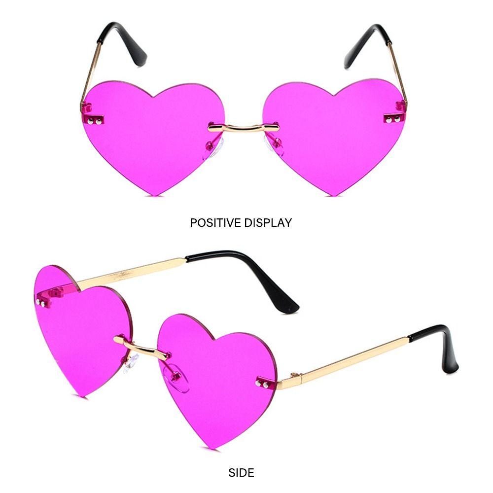 Cosplay Costume Metal Sun Glasses Rimless Heart Sunglasses Pink Hippie Sunglasses Heart-Shaped
