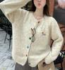 Sweet Round Neck Color Button Dog Pattern Long Sleeve Sweater Cardigan Women Spring Autumn Winter Korean Versatile Top