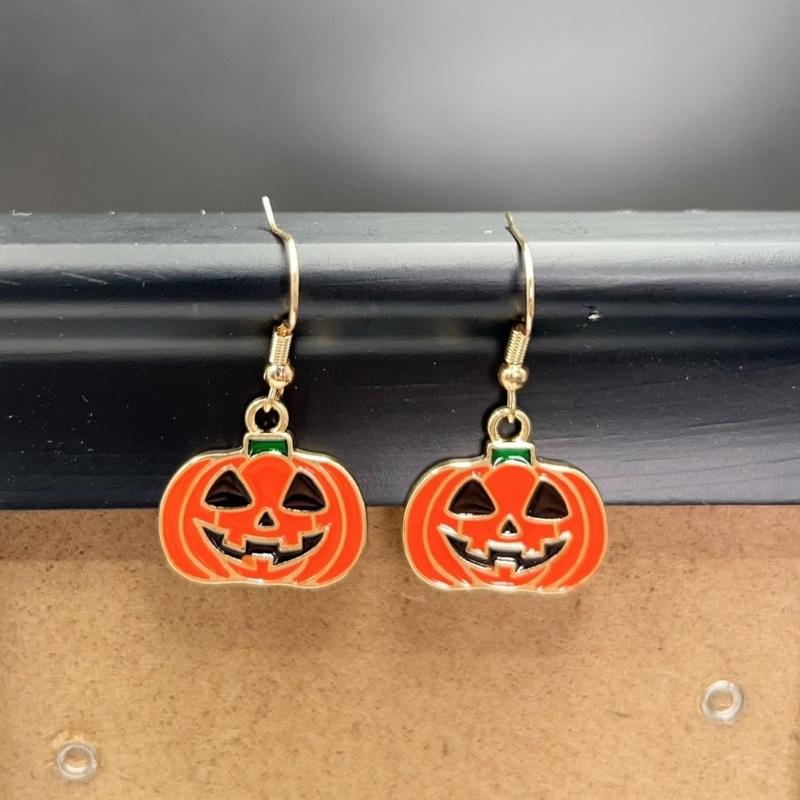 Whimsical Bat Pumpkin Cartoon Dangle Earrings Lightweight Alloy Design For Halloween Party Costume Accessories