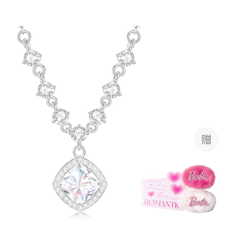 Barbie crystal necklace element crystal, sweet sugar cube sparkling pendant, exquisite super flash clavicle chain, ins Small sugar cube F белый