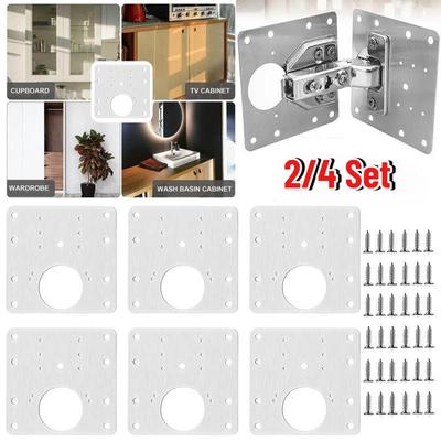 Stainless Steel Hinge Repair Plate Kitchen Cabinet Door Hinges Mounting Screw Fixing Brackets Furniture Hardware Tools